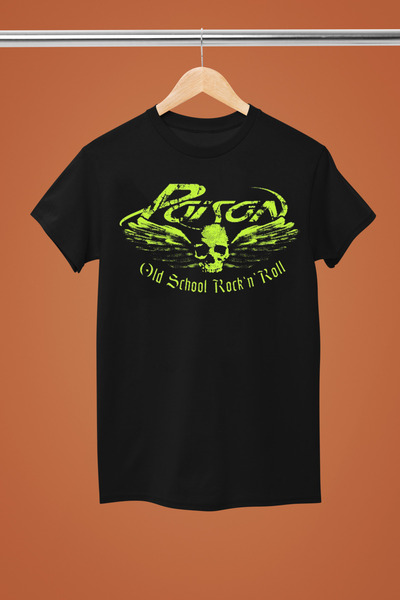 MAGORS تي شيرت روك قطني مطبوع عليه عبارة POISON THE ROCK BAND بأكمام قصيرة وق...