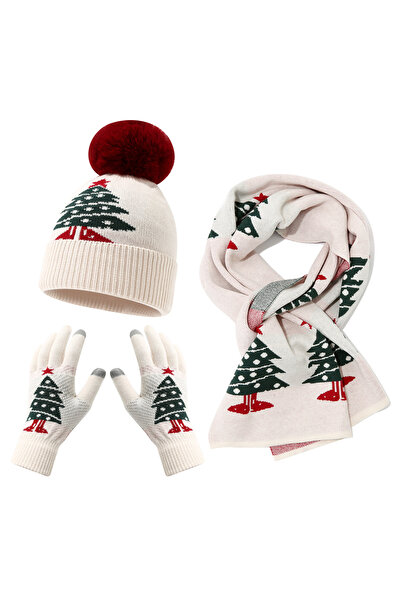 NO BRAND Children's Christmas tree pattern, knitted wool hat, scarf and glove...