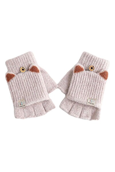 NO BRAND Children's warm autumn-winter gloves, knitted wool, with half-finger...