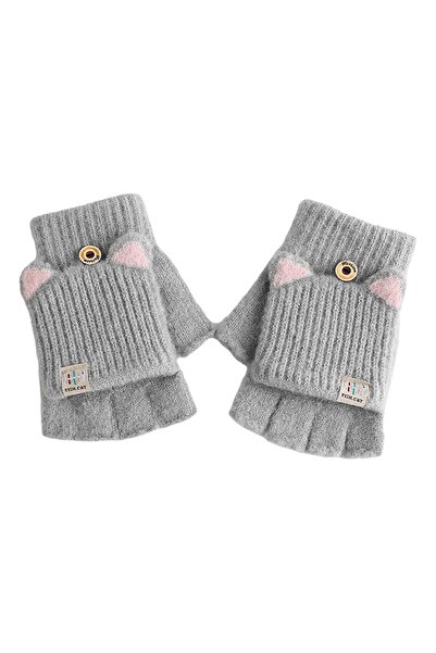 NO BRAND Children's warm autumn-winter gloves, knitted wool, with half-finger...