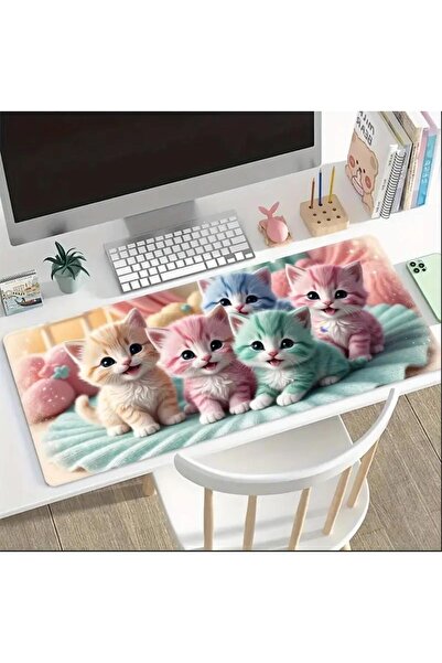 sgeteknoloji Sge Technology 90X40 cm Colorful Cats Themed Anti-Slip Base Speed Surface Gamer Mouse Pad Gaming