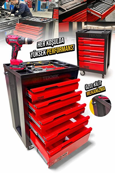 PROXTECH Profesyonel 5 Çekmeceli Boş Takım Arabası– Atölye Arabası, Metal Ale...