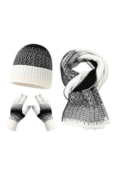NO BRAND Winter woolen hat set for adults (hat + scarf + gloves), snowflake g...