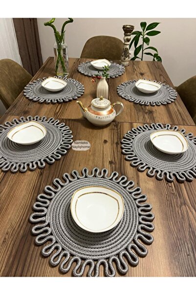 Namteks Jüt, ameriken servis, runner, masa örtüsü, 6 adet düz supla