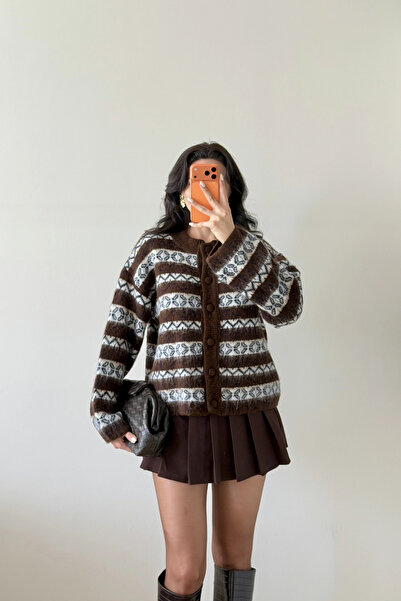 Eka Women's Brown Ethnic Pattern Oversized Cardigan 1014-2566