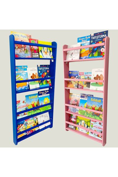 Bodikcan Pembe/Mavi Montessori Duvara Monte Kitaplık, 4 Katlı, 60 cm Genişlik...