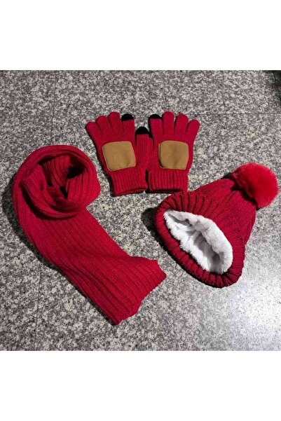NO BRAND Women's winter hat, scarf and gloves set, including a pom-pom hat, l...