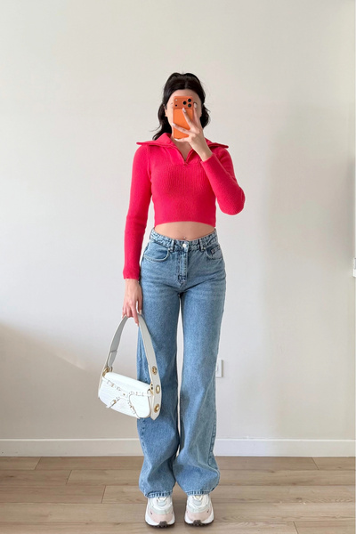 Eka Pulover crop fucsia pentru femei 1014-2022