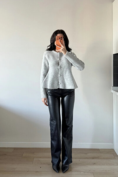 Eka Women's Gray Skirt Flounce Knitwear Cardigan 1014-2525