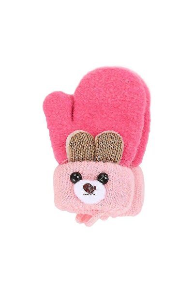 NO BRAND Children's gloves with cartoon characters, knitted gloves, pink