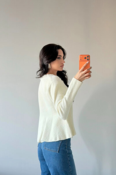 Eka Women's Ecru Skirt Flared Knit Cardigan 1014-2525