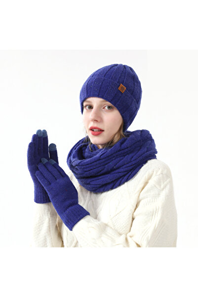 NO BRAND Three-piece winter set - hat, scarf and gloves with fleece lining fo...