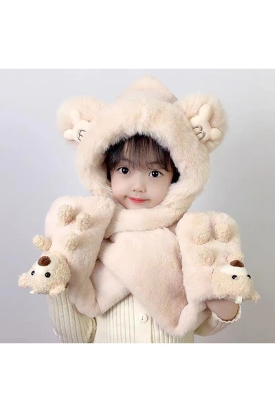 NO BRAND One-piece children's hat and scarf, with fleece lining and thick fab...