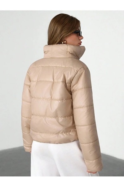 Hazinedan Women's Mink Waterproof Trendy Zippered Short Puffer Jacket