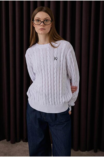 HEQA Knitted Patterned Sweater White