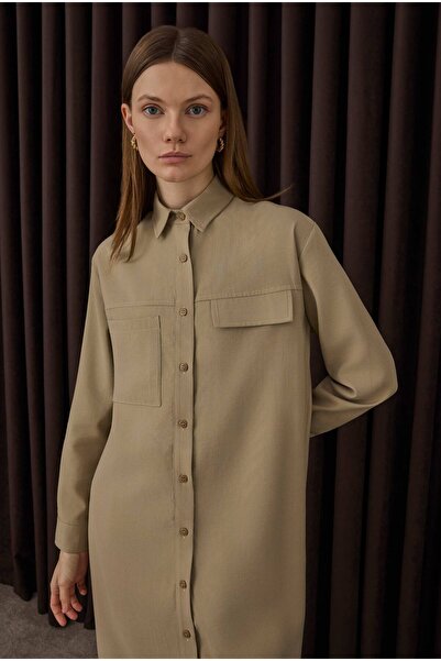 HEQA Μακρύ πουκάμισο με λεπτομέρεια τσέπης, ματ βιζόν