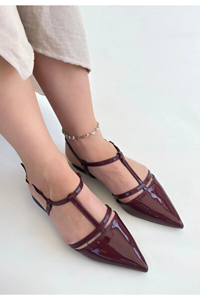 ZENGEZUR MALL Nrzsnt Canca Burgundy Patent Leather Ballet Shoes (101326) (Size: 36)