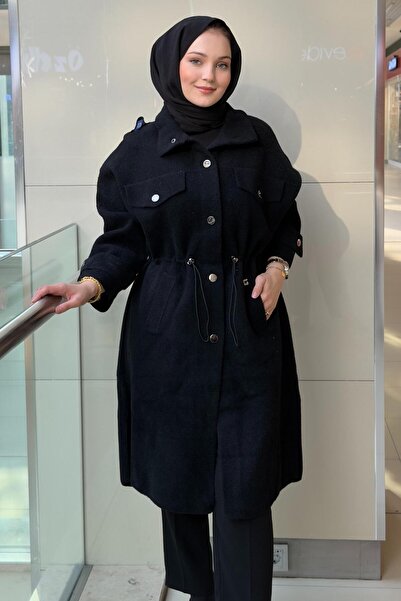 Ghisa Mock Neck Snap Fastener Coat with Pocket Detail