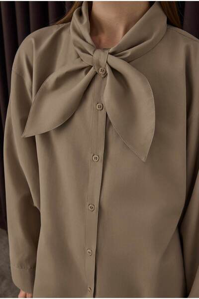 HEQA Πουκάμισο με φιόγκο Latte