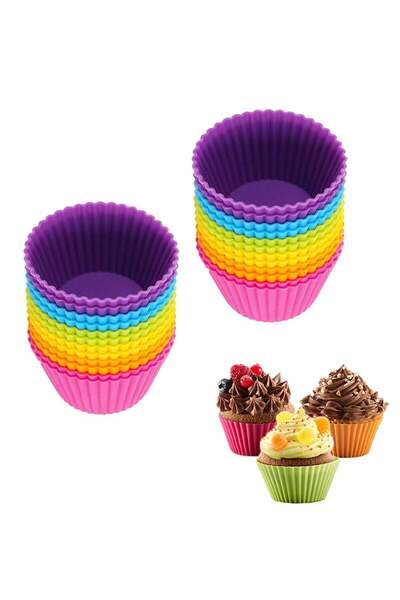 Kitchen أكواب خبز سيليكون قابلة لإعادة الاستخدام - حاويات تخزين الكعك والمافن (24 قطعة متعددة الألوان)