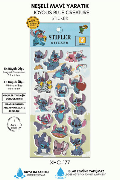 Mielibon Neşeli Mavi Yaratık Desenli Renkli Sticker Seti Defter ve Hediye İçin