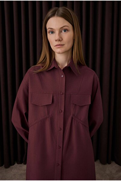 HEQA Μακρύ πουκάμισο λεπτομέρεια με σούρες Βουργουνδίας