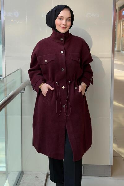 Ghisa Mock Neck Snap Fastener Coat with Pocket Detail