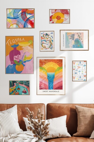 Postifull Çerçeveli Poster Seti, 8 Adet Ahşap Çerçeve ve Poster Maximalist Mu...