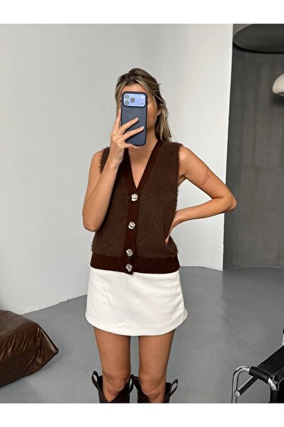 KECHİ WOMAN Bearded Gold Buttoned Knitwear Vest