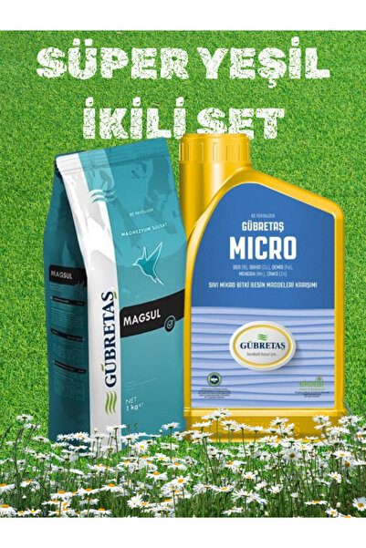 GÜBRETAŞ SÜPER YEŞİL İKİLİ SET MAGSUL 1KG(16MgO+32SO3) + MICRO 1LT Bitki Çiçe...