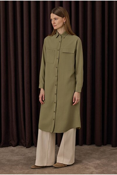 HEQA Μακρύ πουκάμισο με λεπτομέρεια τσέπης παστέλ φιστίκι