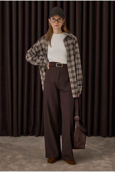 HEQA Double Pleated Palazzo Pants Bitter Brown