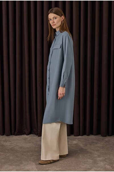 HEQA Μακρύ πουκάμισο με λεπτομέρεια τσέπης Μπλε λεβάντα