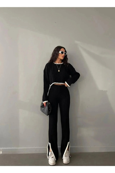 LİMABEL ΣΕΤ ΠΑΝΤΕΛΟΝΙ 2 ΤΕΜΑΧΙΩΝ MİLANO με λεπτομέρεια ρίγες 2026 ΜΑΥΡΟ-ΛΕΥΚΟ