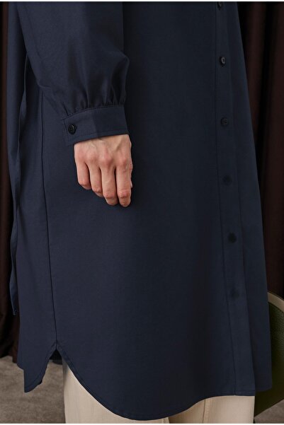 HEQA Μακρύ πουκάμισο λεπτομέρεια με σούρες Σκούρο μπλε ναυτικό