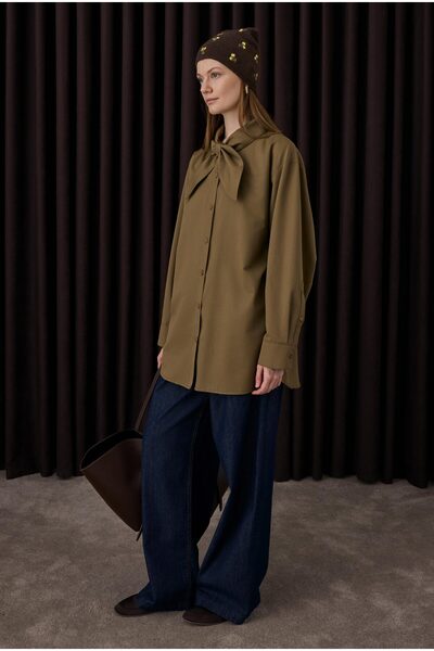 HEQA Πουκάμισο με φιόγκο με κορδόνι από κέλυφος καρυδιάς