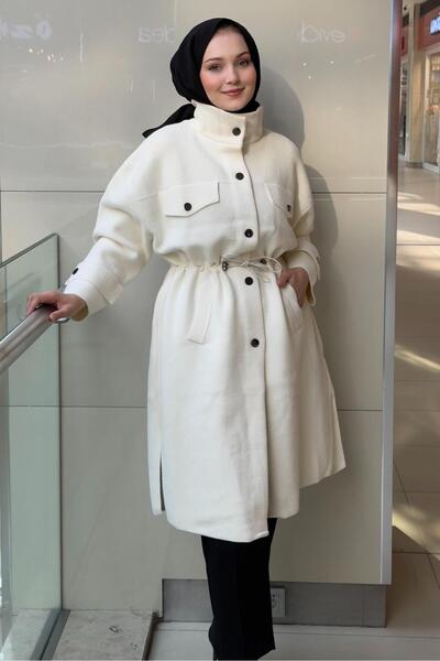 Ghisa Mock Neck Snap Fastener Coat with Pocket Detail