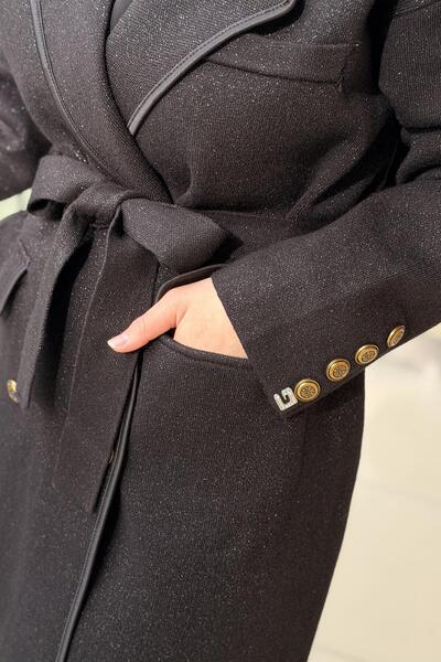 Ghisa Double-Breasted Collar Sequin Drawstring Knitwear Cap Coat