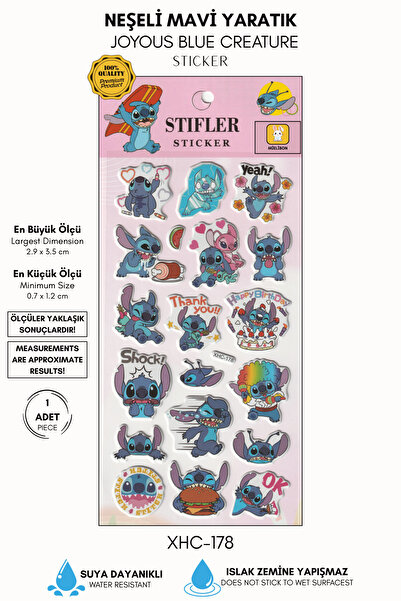 Mielibon Neşeli Mavi Yaratık Temalı Komik Sticker Seti Defter ve Laptop Süsleme