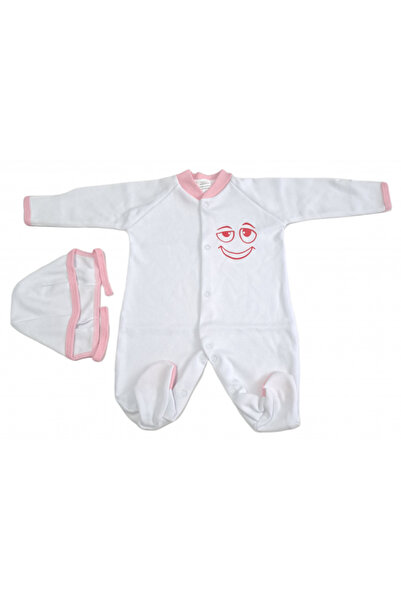 Bubu Kids Creations Salopeta BubuKids cu căciulă - Alb cu roz