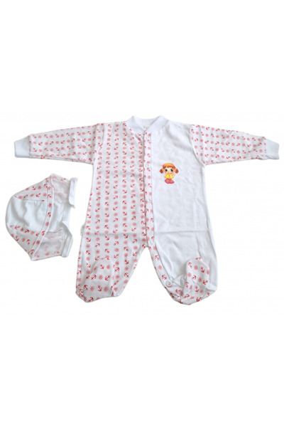Bubu Kids Creations Romper with Hat – White with Red Print