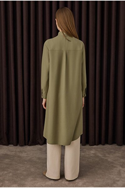 HEQA Μακρύ πουκάμισο με λεπτομέρεια τσέπης παστέλ φιστίκι