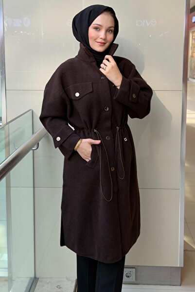 Ghisa Mock Neck Snap Fastener Coat with Pocket Detail