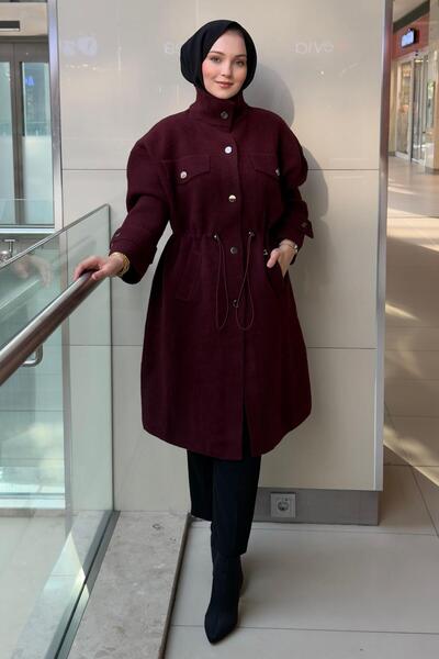 Ghisa Mock Neck Snap Fastener Coat with Pocket Detail