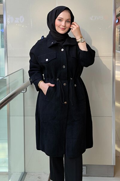 Ghisa Mock Neck Snap Fastener Coat with Pocket Detail