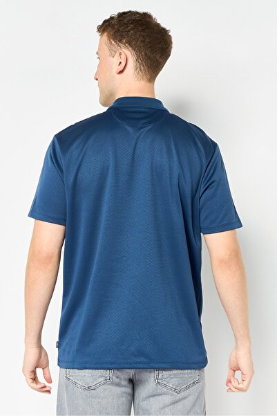 Chaps Men Regular Fit Textured Short Sleeve Half Zipper Polo Shirt, Navy Blue