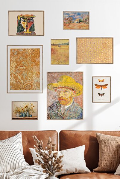 Postifull Çerçeveli Poster Seti, 8 Adet Ahşap Çerçeve ve Poster Sarı Vintage ...