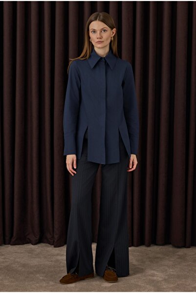 HEQA Πουκάμισο με λεπτομέρεια σχισμής σε μπλε ναυτικό