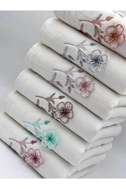 AYHANHOME 6 Pieces 3D Floral Patterned Velvet Luxury Embroidery Dowry Set 50X90 Hand and Face Towels