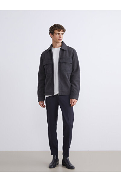 LC Waikiki Vision Anthracite Standard Fit Shirt Collar Men's Cashmere Coat